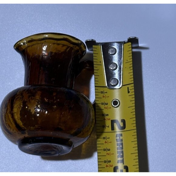 Vintage Amber Art Glass Mini Pitcher Hand Blown MCM Swirl Creamer - Picture 7 of 7
